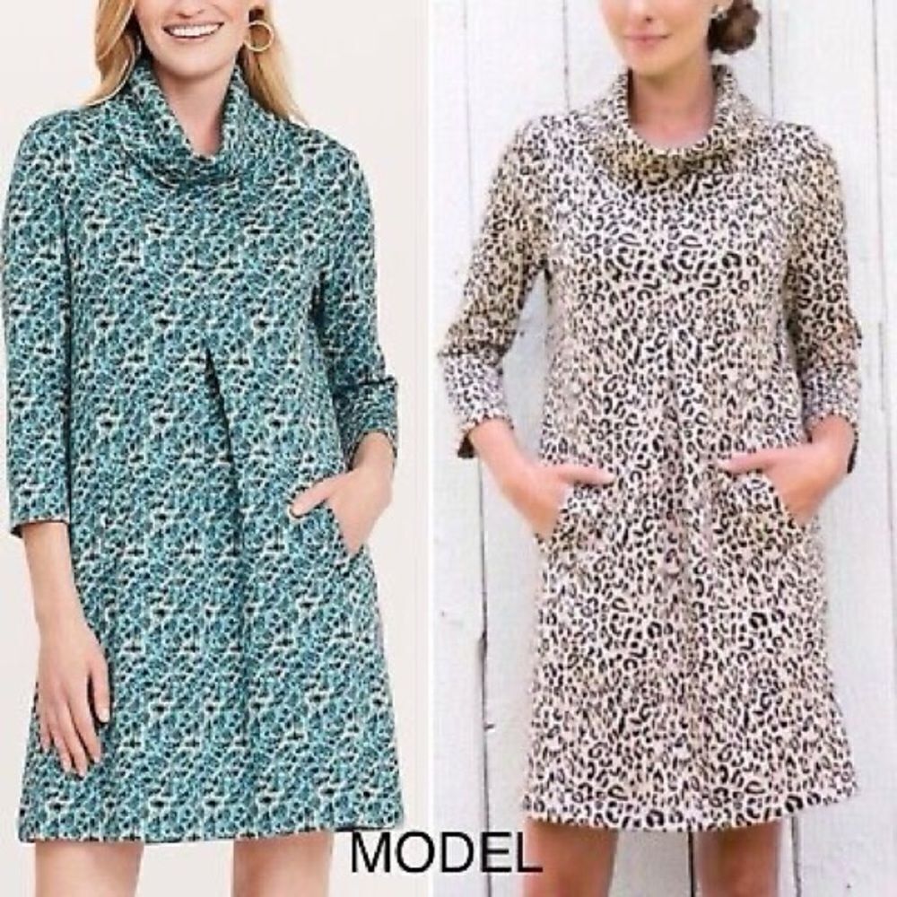 NWT Tyler Boe Sea Glass Jacquard Floral Kim Cowl Neck Dress Sz